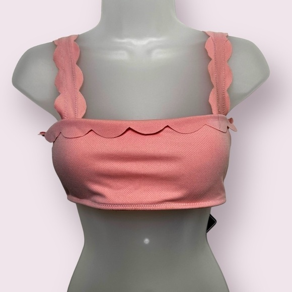 Zaful Other - NWT Zaful Pink Scalloped Bikini Top Textured Tank Style Size S
